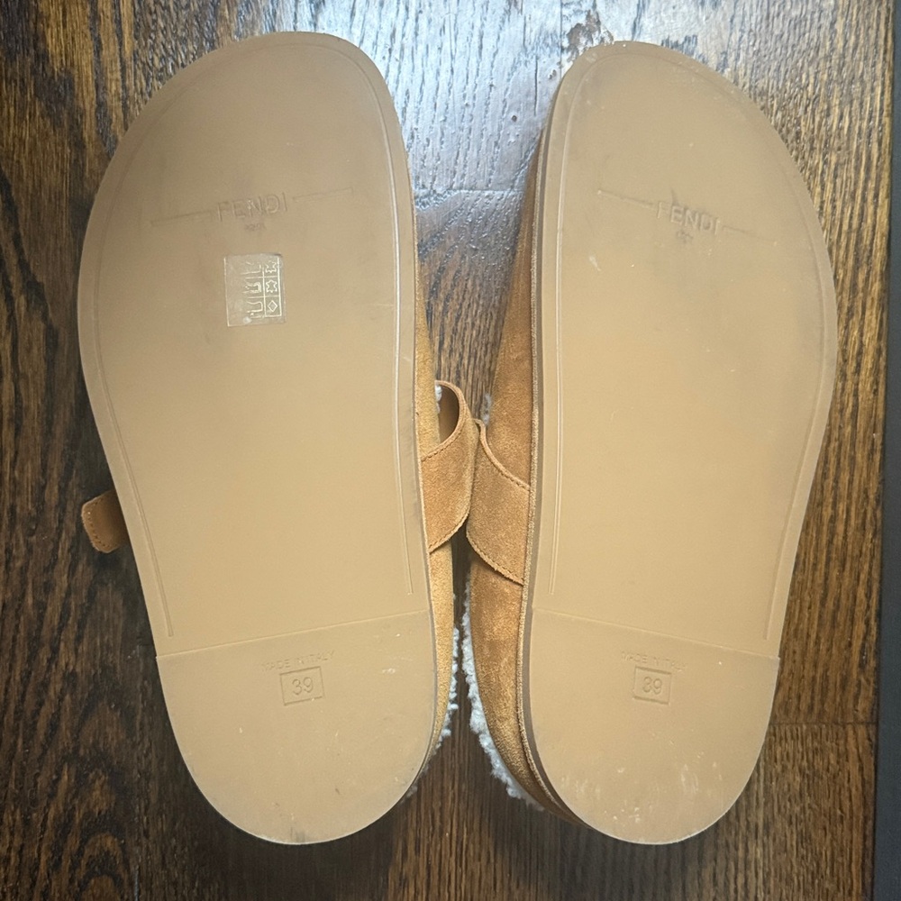 Fendi Brown Suede Shearling Lined Mules - Picture 15 of 15